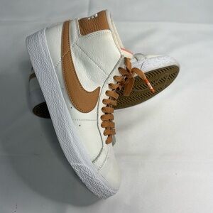 Nike White and Tan High-Top Sneakers with Unique Lacing